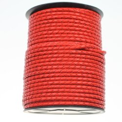 1 m Red, Braided Leather Cord 4 mm