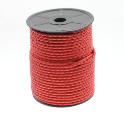 1 m Red, Braided Leather Cord 4 mm