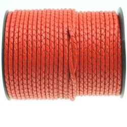 1 m Red, Braided Leather Cord 4 mm