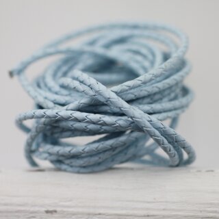1 m Aqua Blau, Lederband rund geflochten 4 mm