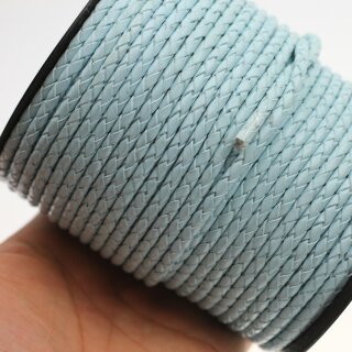 1 m Aqua Blau, Lederband rund geflochten 4 mm