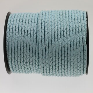 1 m Aqua Blau, Lederband rund geflochten 4 mm