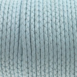 1 m Aqua Blau, Lederband rund geflochten 4 mm