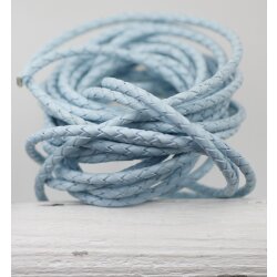 1 m Aqua Blau, Lederband rund geflochten 4 mm