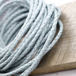 1 m Aqua Blue, Braided Leather Cord 4 mm