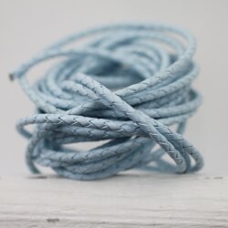 1 m Aqua Blue, Braided Leather Cord 4 mm