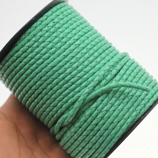 1 m Meeresgrün, Lederband rund geflochten 4 mm