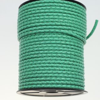 1 m Meeresgrn, Lederband rund geflochten 4 mm