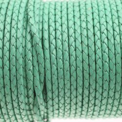 1 m Sea Green, Braided Leather Cord 4 mm