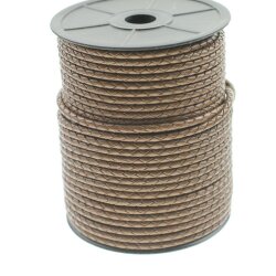 1 m Copper Brown, Braided Leather Cord 4 mm