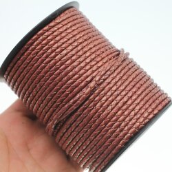 1 m Metallic Copper, Braided Leather Cord 4 mm