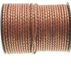 1 m Metallic Copper, Braided Leather Cord 4 mm