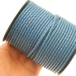 1 m Lederband rund geflochten Blau 4 mm