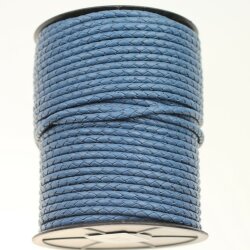 1 m Lederband rund geflochten Blau 4 mm