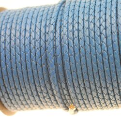 1 m Blue, Braided Leather Cord 4 mm