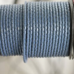1 m Blue, Braided Leather Cord 4 mm