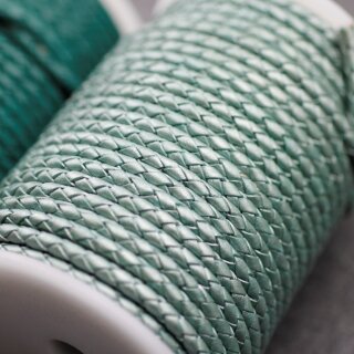 1 m Metallic Mintgrn, Lederband rund geflochten 4 mm