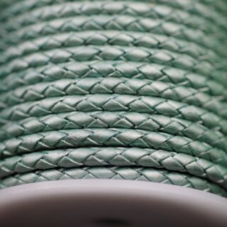 1 m Metallic Mintgrn, Lederband rund geflochten 4 mm