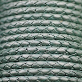 1 m Metallic Mintgrn, Lederband rund geflochten 4 mm