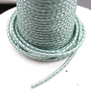 1 m Metallic Mintgrn, Lederband rund geflochten 4 mm