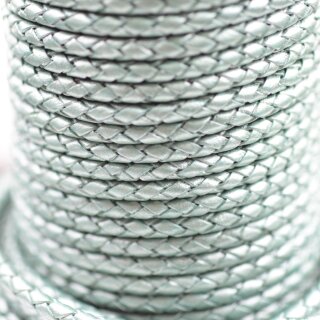 1 m Metallic Mintgrn, Lederband rund geflochten 4 mm