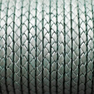 1 m Metallic Mintgrn, Lederband rund geflochten 4 mm
