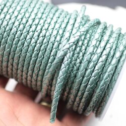 1 m Metallic Mintgrün, Lederband rund geflochten 4 mm