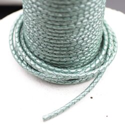 1 m Metallic Mint Green, Braided Leather Cord 4 mm