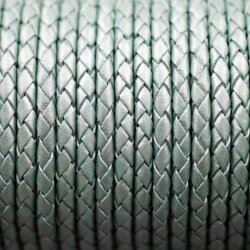 1 m Metallic Mintgrün, Lederband rund geflochten 4 mm