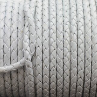 1 m White, Braided Leather Cord 4 mm
