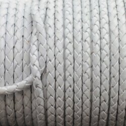 1 m Wei, Lederband rund geflochten 4 mm