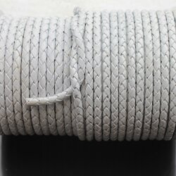 1 m Weiß, Lederband rund geflochten 4 mm