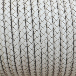 1 m Weiß, Lederband rund geflochten 4 mm