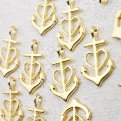 10 Glaube Liebe Hoffnung Anker Charms Anhänger, Gold