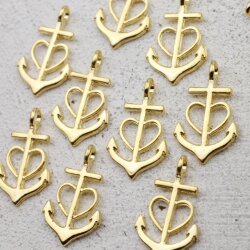 10 Glaube Liebe Hoffnung Anker Charms Anhänger, Gold
