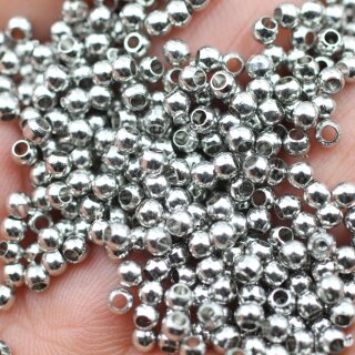 200 Messing Perlen 3 mm (Ø 1,5  mm), Rhodium Imitation