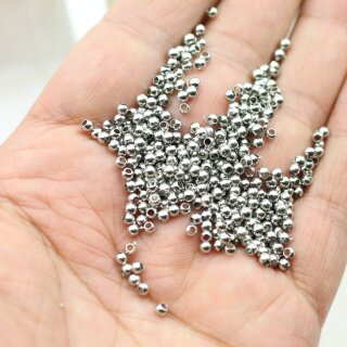 200 Messing Perlen 3 mm ( 1,5  mm), Rhodium Imitation