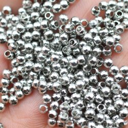200 Messing Perlen 3 mm (Ø 1,5  mm), Rhodium Imitation