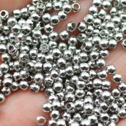 200 Messing Perlen 3 mm (Ø 1,5  mm), Rhodium Imitation