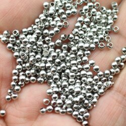 200 Messing Perlen 3 mm (Ø 1,5  mm), Rhodium Imitation