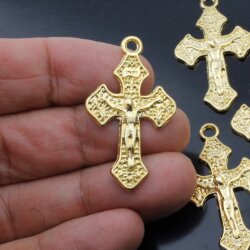 10 Cross Pendant, Crucifix Cross charms, gold