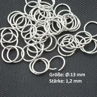 50 Altsilber Rund Binderinge 13 mm 1,2 mm