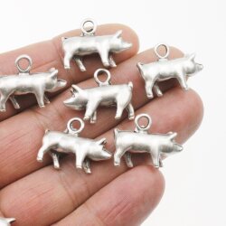 5 Antique Silver Pig Charms