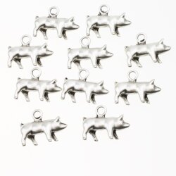 5 Antique Silver Pig Charms