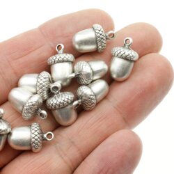 5 Antique Silver Acorn charms