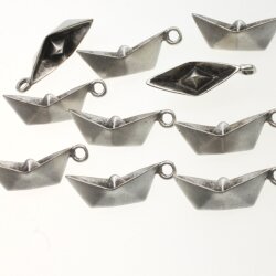 5  Paper Boat charms Antique Silver