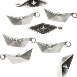 5  Paper Boat charms Antique Silver