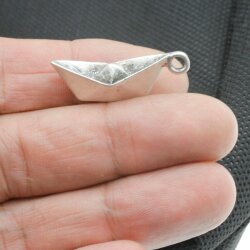 5  Paper Boat charms Antique Silver
