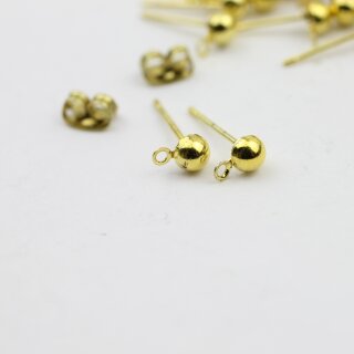 5 Pairs Earring Findings, Ear Posts with Loop, Gold