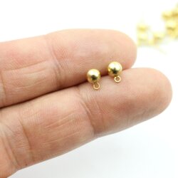 5 Pairs Earring Findings, Ear Posts with Loop, Gold